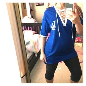 Nwt Love Pink La Dodgers Lace Up Jersey 